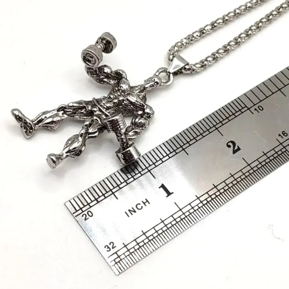 Stainless Bodybuilder Necklace Weightlifting Fitness Gym Bro Birthday Gift - NEW